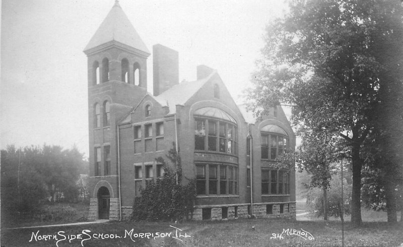 Postcard RPPC Photo Illinois Morrison North Side School 23-542