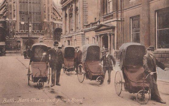 Bath Chairs at Pump Room Antique Giant Pushchair with Men Old Postcard