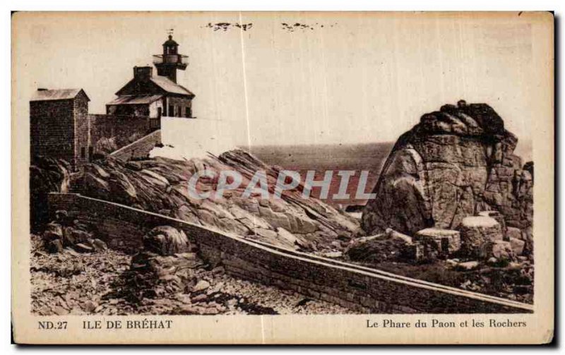 Old Postcard Island Brehat Le Phare du Paon Lighthouse and Rocks