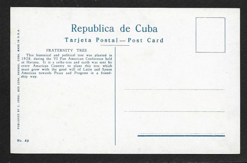 Plaza View PanAmerican Fraternity Tree Havana CUBA Unused c1920s