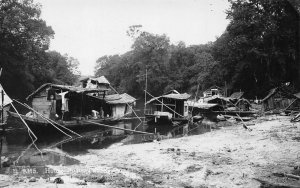 RPPC House Boats, Pahang, Malaysia ca 1920s Vintage Postcard