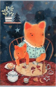 FUNNY RED FOXES makes cookies Cook Kitchen Christmas Eve Unusual New Postcard