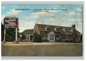 Highlands Grill Knoxville Tenn. Linen Postcard On Highway 11 & 70 Aaa Recommend 