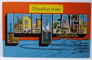 Greetings From Long Beach California Large Letter Linen Postcard EC Kropp Unused