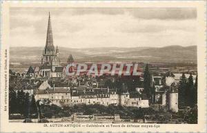 Old Postcard 28 Autun Cathedral and ancient Middle Ages defense towers