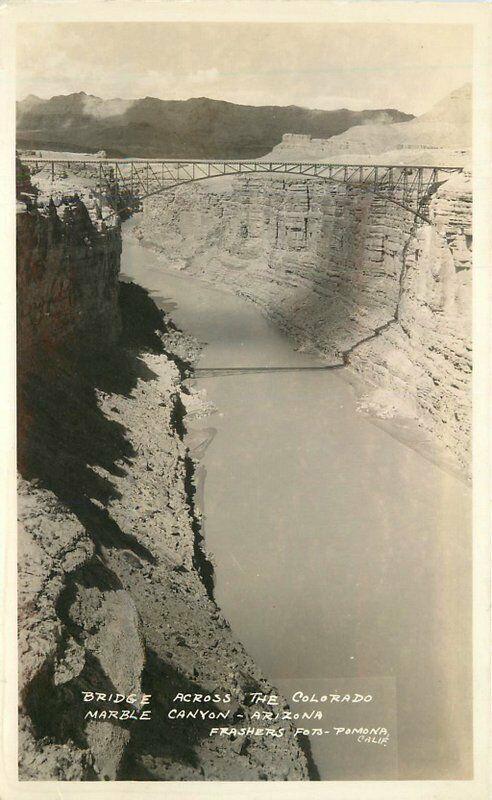Arizona Bridge Colorado Marble Canyon Frasher 1930s RPPC Photo Postcard 1033