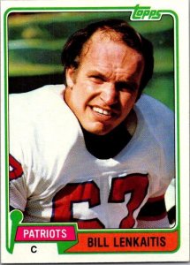 1981 Topps Football Card Bill Lenkaitis New England Patriots sk10380