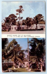 FORT LAUDERDALE, Florida FL ~ Roadside Motel BENNETT MANOR 1950 Postcard