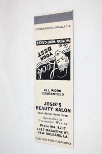 Josie's Beauty Salon New Orleans LA 20 Strike Matchbook Cover