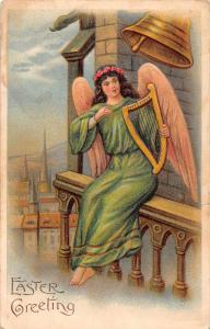Easter Greetings Angel in Bell Tower Antique Postcard J47194