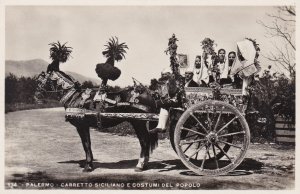 Italy Palermo Carretto Siciliano E Costumi Del Popolo Horse and Locals Decora...