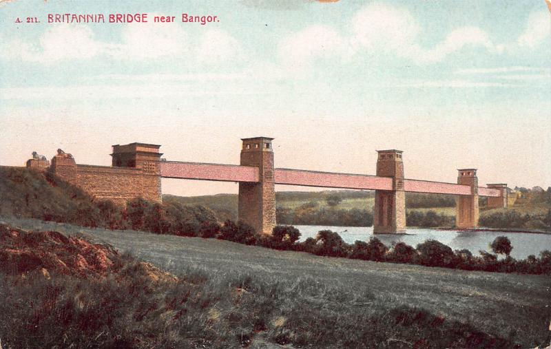 Britannia Bridge Near Bangor, Wales, Early Postcard, Unused