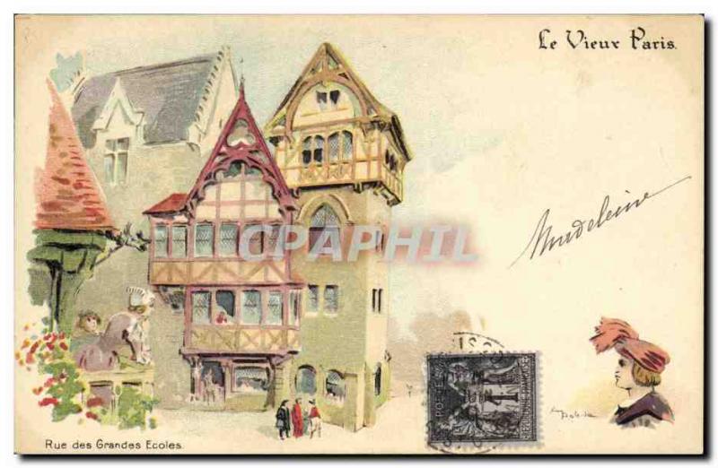 Old Postcard Fantasy Illustrator Old Paris Rue des Grandes Ecoles