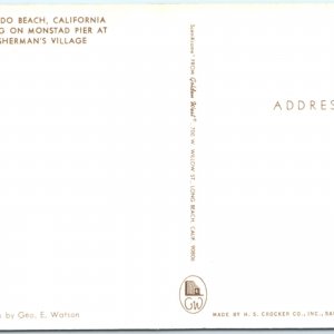 c1950s Redondo Beach, CA Fishing on Monstad Pier Fisherman Village Postcard A133