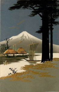 Postcard C-1910 Japan Mount Fuji Gold hand painted JP24-514