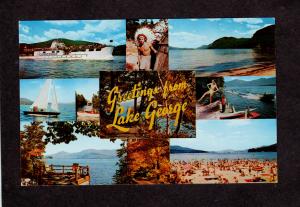 NY Greetings From Lake George Adirondacks Ticonderoga Ship New York  Postcard