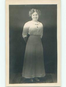 Pre-1920's rppc WOMAN WITH SHORT WAVY HAIR IN LONG DRESS o2283