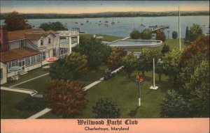 Charlestown Maryland MD Wellwood Yacht Club Linen Vintage Postcard