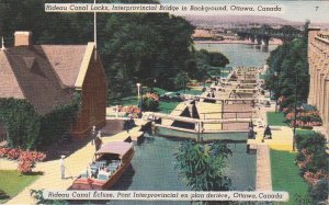 Postcard Rideau Canal Locks Interprovincial Bridge Ottawa Canada