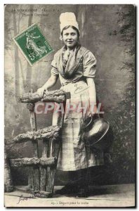 Postcard Old Woman Departure for trafficking Foklore