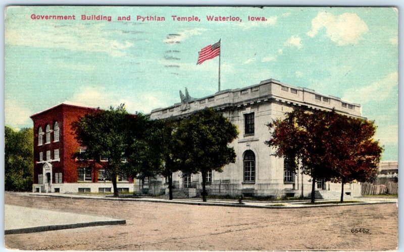 c1910s Waterloo, IA Government Building Pythian Temple Litho Photo Postcard A62