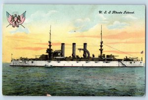US Navy Ship Postcard USS Rhode Island Battleship c1910's Posted Antique