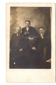 Real Photo, Vintage Portrait of Three Men, One Smaoking a Pipe