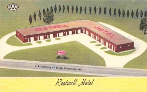 Restwell Motel US 41 Highway Vincennes Indiana linen postcard