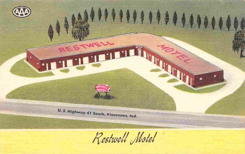 Restwell Motel US 41 Highway Vincennes Indiana linen postcard