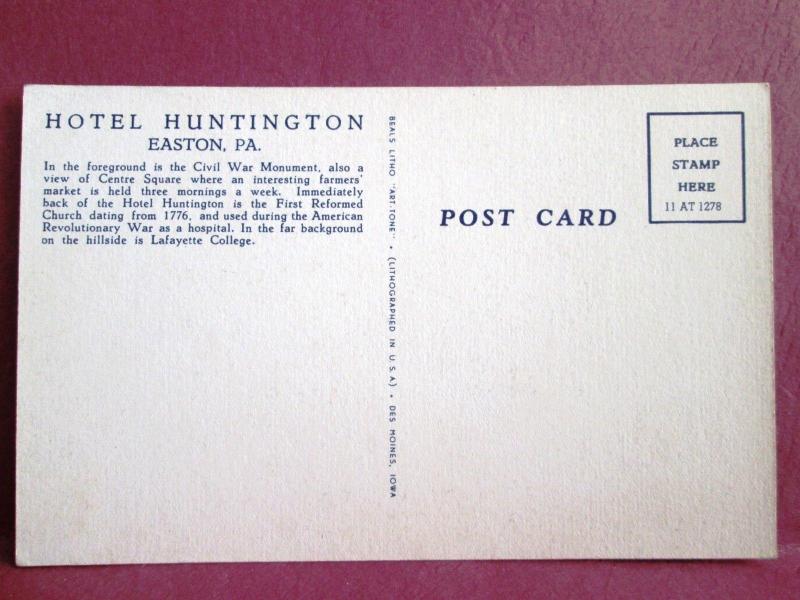 Old Postcard PA Easton  Hotel Huntington