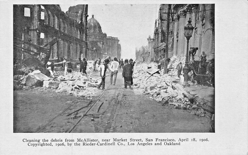 SAN FRANCISCO 1906 EARTHQUAKE DAMAGE-McALLISTER NEAR MARKET ST-RIEDER POSTCARD