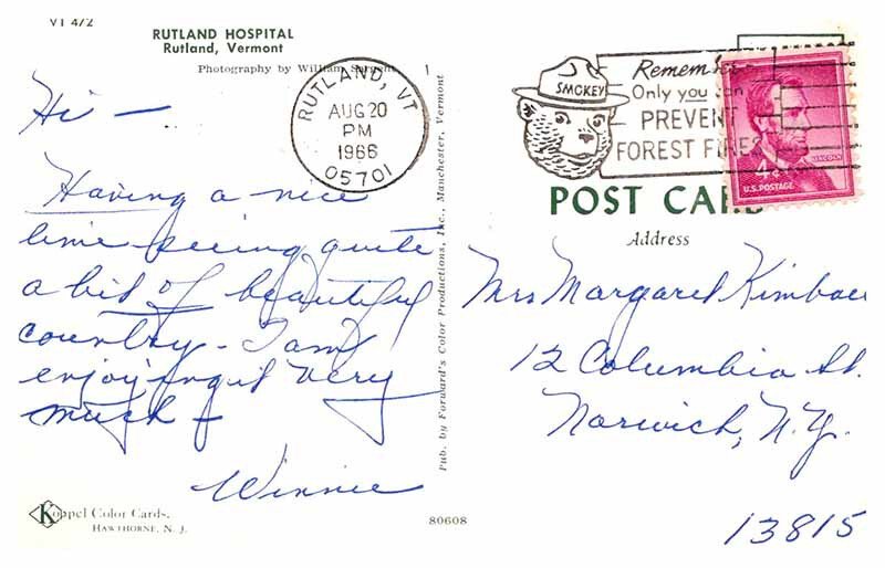 Postcard HOSPITAL SCENE Rutland Vermont VT AR1938