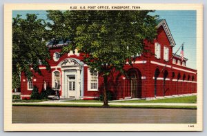 Kingsport Tennessee~US Post Office Street View~US Flag~Vintage Linen Postcard
