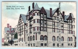 TACOMA, Washington WA  ~ Handcolored TACOMA HOTEL & Totem Pole 1908  Postcard