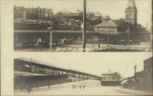 Haverhill MA RR Train Station Depot Split View c1910 Real Photo Postcard