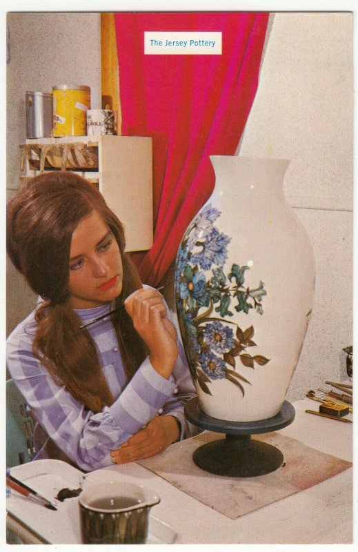 Studio Pottery; The Jersey Pottery, Shows Artist With Vase PPC Unused, c 1970's 