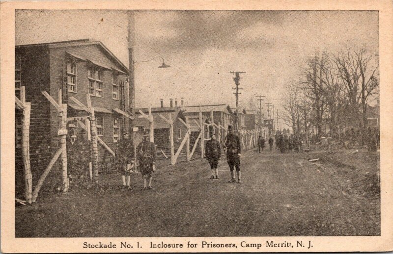 Postcard Stockade No. 1 Inclosure for Prisoners Camp Merritt, New Jersey~136241