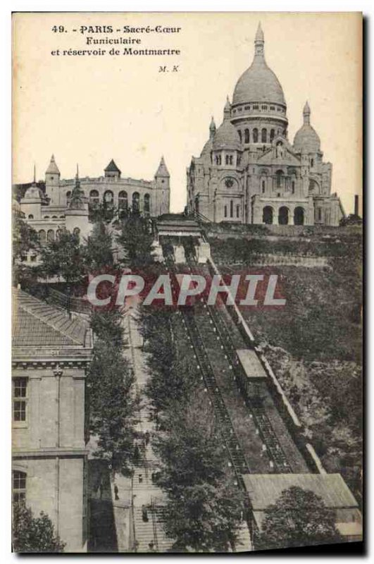 Postcard Old Paris Sacre Coeur Montmartre Funicular and reservoir