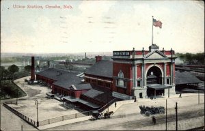 Omaha Nebraska NE Train Station Depot Birdseye View 1900s-10s Postcard