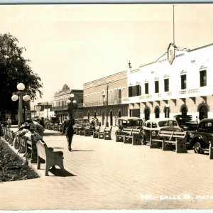 c1950s Matamoros, Tamaulipas Mexico RPPC Downtown Photo Postcard Main Street A45