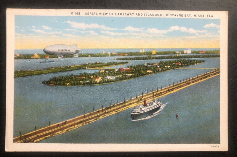 Mint Zeppelin Aerial View Of Causeway Islands Of Biscayne USA Picture Postcard 