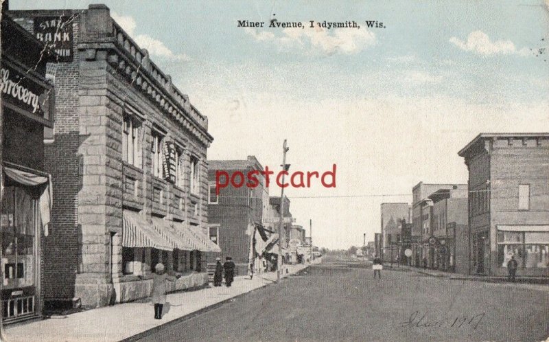 1917 LADYSMITH WI Miner Ave, postmarked SOO & MNPLS Railway Post Office Train 8