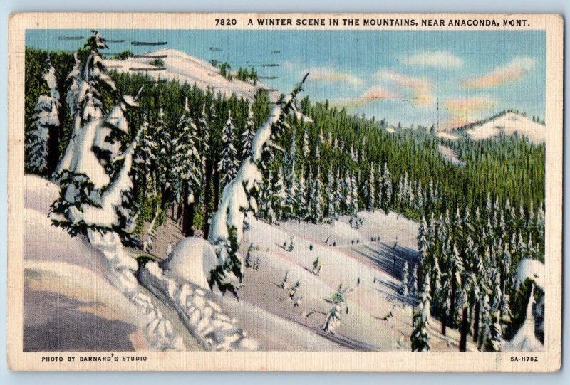 Anaconda Montana Postcard Winter Scene Mountains Aerial View 1937 Vintage Posted