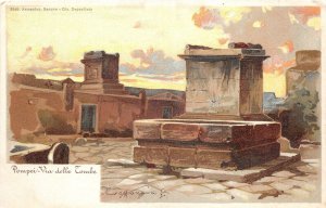 lot290 pompei via delle tombe postcard painting italy art litho