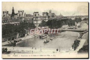 Old Postcard Paris Panorama of the Seine and the Hotel de Ville