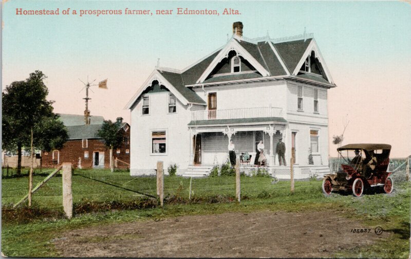 Edmonton Alberta Homestead of Prosperous Farmer Automobile Unused Postcard H2