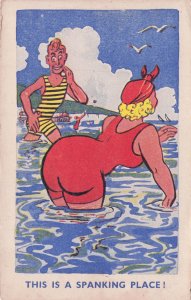 Fat Lady Big Bum Wants Sea Spanking Antique Comic Postcard