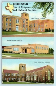 ODESSA, TX ~ First Baptist Church, Ector County Library, First Christian Church