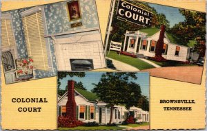 Linen Postcard Colonial Court U.S. Highways 70 and 79 in Brownsville, Tennessee