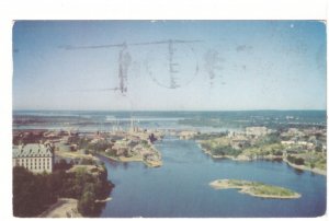 Ottawa River From Peace Tower, Ottawa, 1957 Postcard, Swim Safely Slogan Cancel